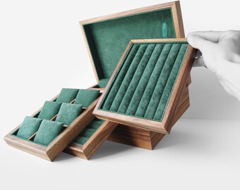 Natural Wood Jewelry Box with Engraving, Organizer Box for Earrings and Rings, Bracelets Storage Box as a Gift for Mom, Jewelry Organizer