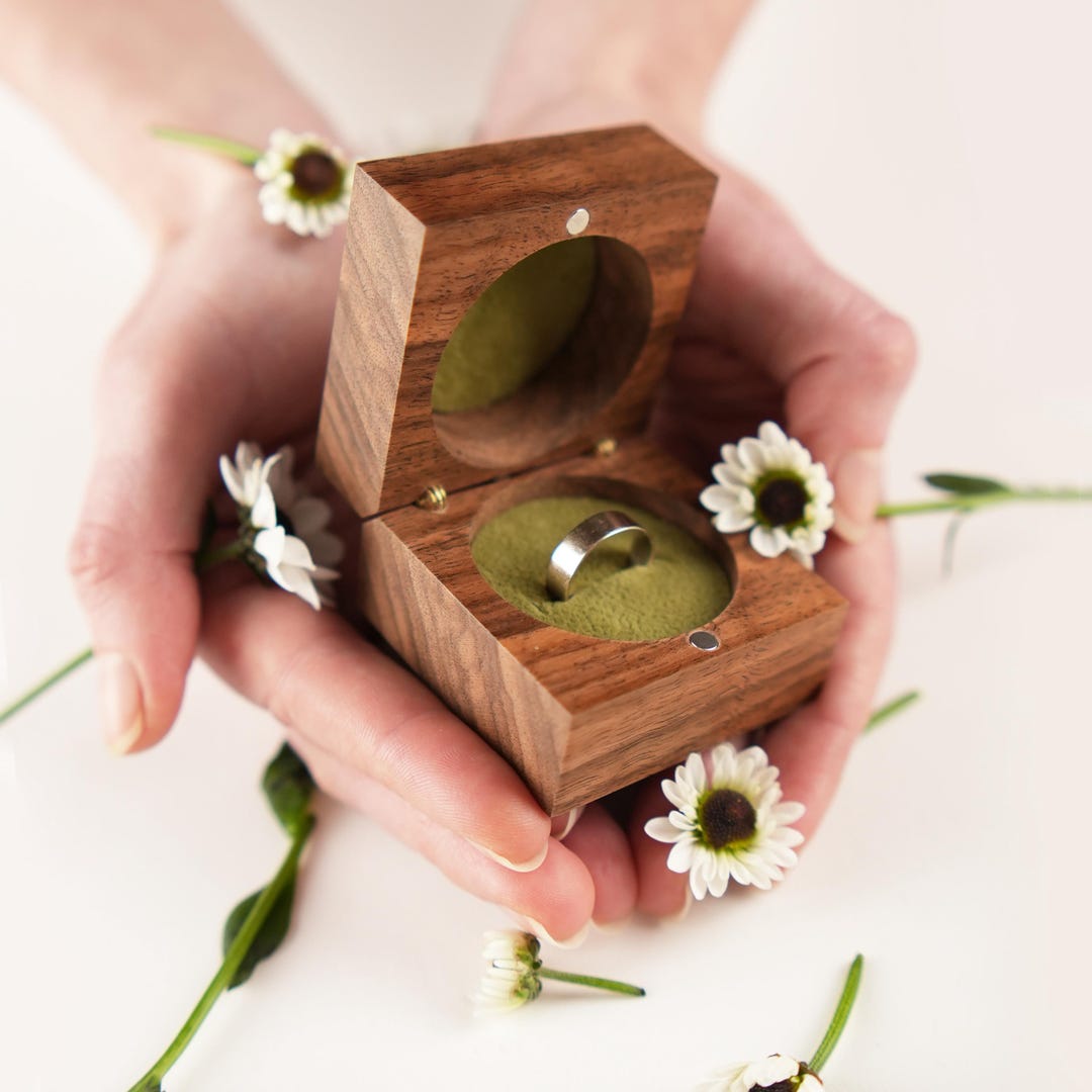 Engagement Square Ring Box, Custom Engraving Ring Holder, Wedding Ring ...