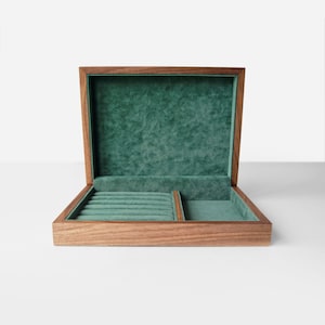 Große Schmuckschatulle Premium-Aufbewahrungs-Organisator, Samt-Holzkiste mit Teilern, Ring-Halsketten-Ohrring-Aufbewahrung, Weihnachtsgeschenk