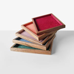 Wooden Jewelry Tray, Velvet Organizer for Rings or Necklaces, Precious Stones Storage, Nightstand Jewelry Holder, Birthday Gift for Sister image 3