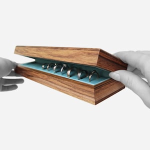 Long Walnut Box | Jewelry Organization | Ring Organizer Box for 10 Rings | Wooden Ring Case | Birthday Gift for Jewelry Lovers