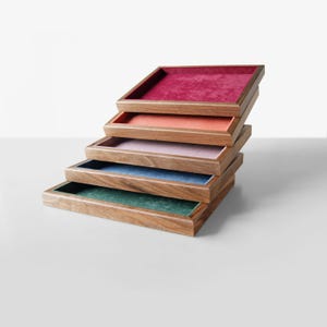 Wooden Jewelry Tray, Velvet Organizer for Rings or Necklaces, Precious Stones Storage, Nightstand Jewelry Holder, Birthday Gift for Sister image 7