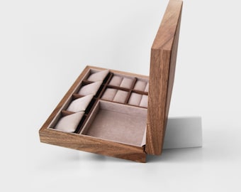 Premium Schmuckschatulle, Schmuckschatulle aus Holz und Samt, Aufbewahrungsbox für Ringe und Ohrringe, Schmuckhalter für benutzerdefinierte Halsketten als Geschenk für Sie