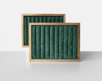 Wood Jewelry Organizer and Display Tray, Rings an Earrings Storage Tray, Clips or Brooch Holder for Nightstand, Velvet Tray Jewelry Storage