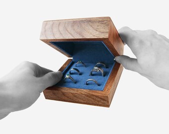 Portagioie in legno con 6 scomparti / Organizer porta anelli / Regalo personalizzato per lei / Custodia per anelli con imbottitura blu