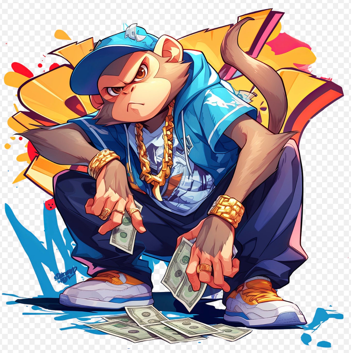 Gaming Monkey Graffiti Clipart, Gangster Hiphop PNG Set (digital ...
