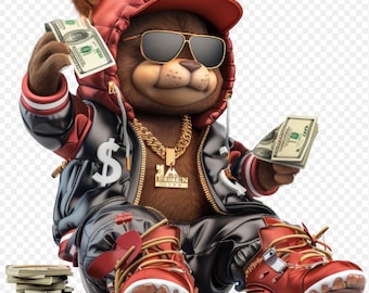 Hip Hop Teddy Bear PNG Clipart Set, Graffiti Cartoon Graphics (Commercial Use)