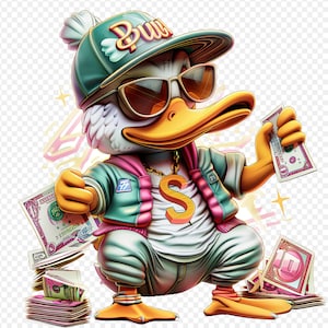 Graffiti Gangster Duck Hold a money Set di 10 PNG Graffiti hiphop Duck Streetwear Bird Clipart Digitale Forniture per uso commerciale per camicia
