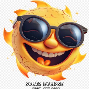 Zonsverduistering 2024 grappige clipart set van 10 PNG hoge kwaliteit duisternis PNG prints 8 april 2024 digitale Amerika totaliteit zonsverduistering
