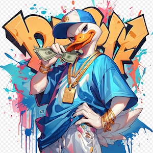 Graffiti Gangster Duck Hold a money Set di 10 PNG Graffiti hiphop Duck Streetwear Bird Clipart Forniture per uso commerciale per camicia hiphop
