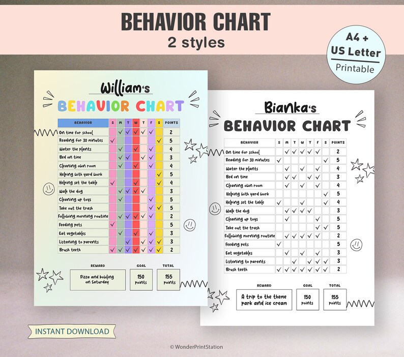 Printable Behavior Reward Chart for Kids, Children Behavior Chart, Good Behavior Tracking ...
