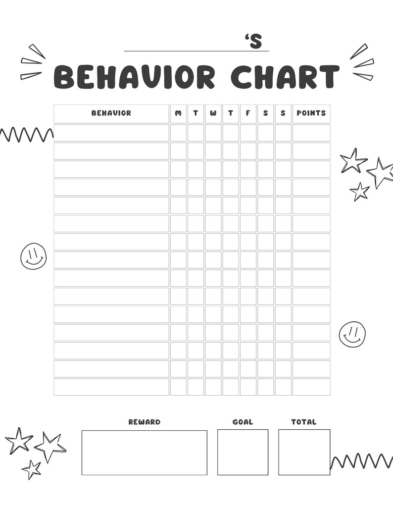 Printable Behavior Reward Chart for Kids, Children Behavior Chart, Good Behavior Tracking ...