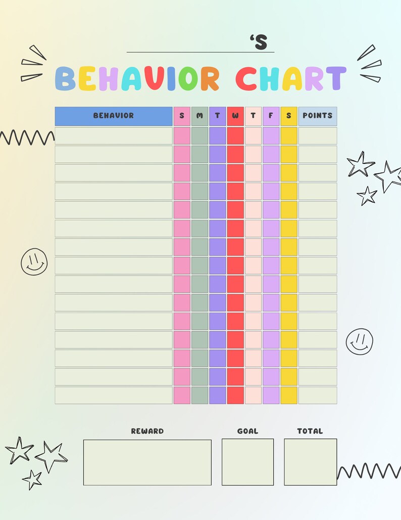 Printable Behavior Reward Chart for Kids, Children Behavior Chart, Good Behavior Tracking ...