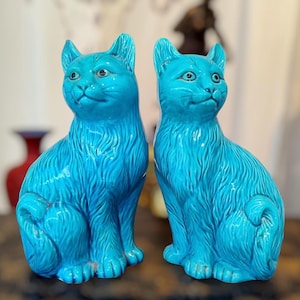 ターコイズブルー猫 Chinese Blue Turquoise Cat Figurine - Etsy