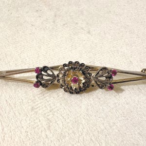 Vintage 9K Gold and 800 Silver Brooch with Rubies | Antique Brooch | Luxury Jewelry