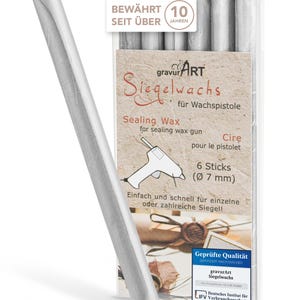 gravurART zegellak flexibel voor lakpistool, brieven professioneel verzegelen met de 6-pack lak voor lakpistool, zilver