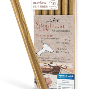 gravurART zegellak flexibel voor lakpistool, brieven professioneel verzegelen met de 6-pack lak voor lakpistool, kleur goud