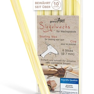 gravurART zegellak flexibel voor lakpistool, brieven professioneel verzegelen met de 6-pack lak voor lakpistool, pastelgeel