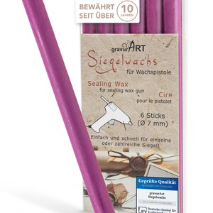 gravurART zegellak flexibel voor lakpistool, brieven professioneel verzegelen met de 6-pack lak voor lakpistool, magenta