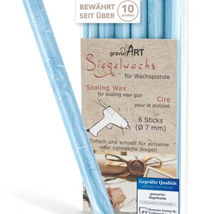 gravurART flexibele verzegellak voor lakpistool, verzegel brieven professioneel met de 6-pack verzegellak voor lakpistool, kleur aqua-parel.