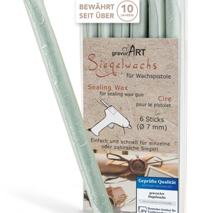 gravurART zegellak flexibel voor lakpistool, professioneel brieven verzegelen met de 6-pack lak voor lakpistool, mint-parelmoer.
