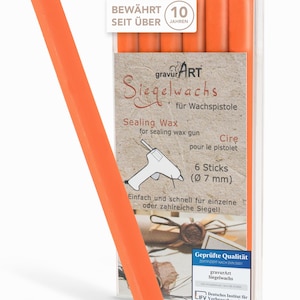 gravurART zegellak flexibel voor lakpistool, brieven professioneel verzegelen met de 6-pack lak voor lakpistool, oranje
