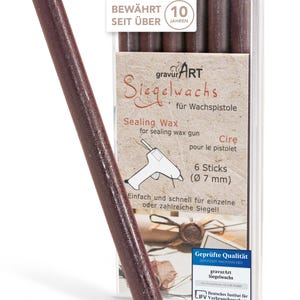 gravurART zegellak flexibel voor lakpistool, brieven professioneel verzegelen met de 6-pack lak voor lakpistool, kastanje