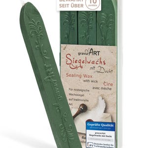 gravurART ceralacca con stoppino - sigillatura nostalgica di lettere con ceralacca per sigillare timbri - 3 stick colore verde perla.