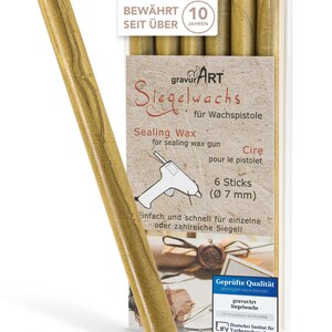 gravurART zegellak flexibel voor waspistool, brieven professioneel verzegelen met de 6-pack was voor waspistool, kleur messing