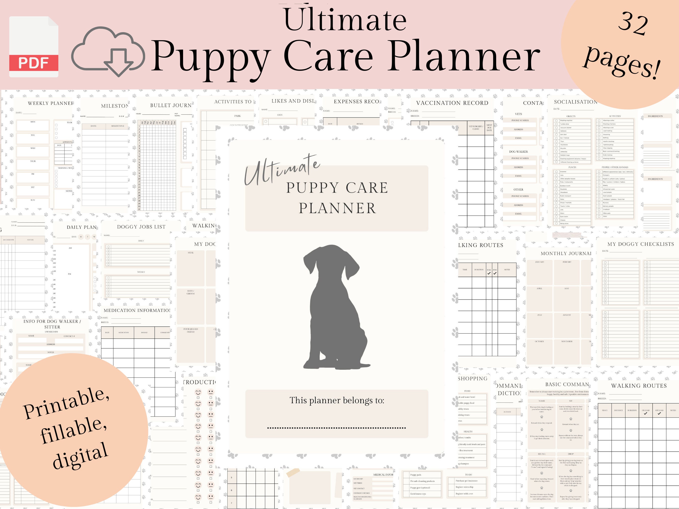 New Puppy Care Bundle Planner Templates Digital Files Printable Pet ...