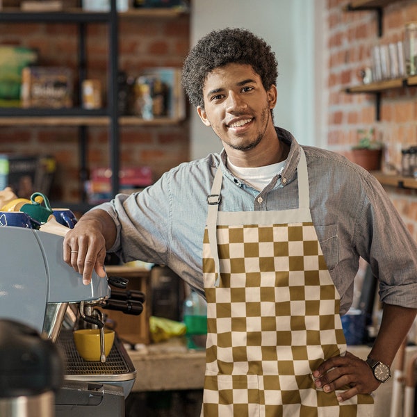 Rustic Rusty Cream Checker Apron for Stylish Kitchen Chef Essential for Cooking & Baking Design for Home Chefs Barista Apron for Cafe Diner