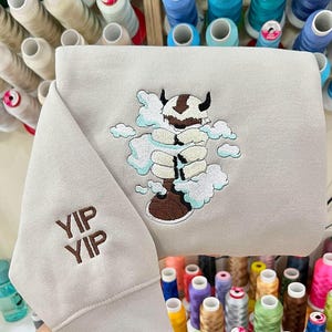 Yipyip hugging Clouds Embroidered Sweatshirt, Cartoon Character Embroidered Shirt, Anime Embroidery Sweatshirt, Anime Gifts for Fans