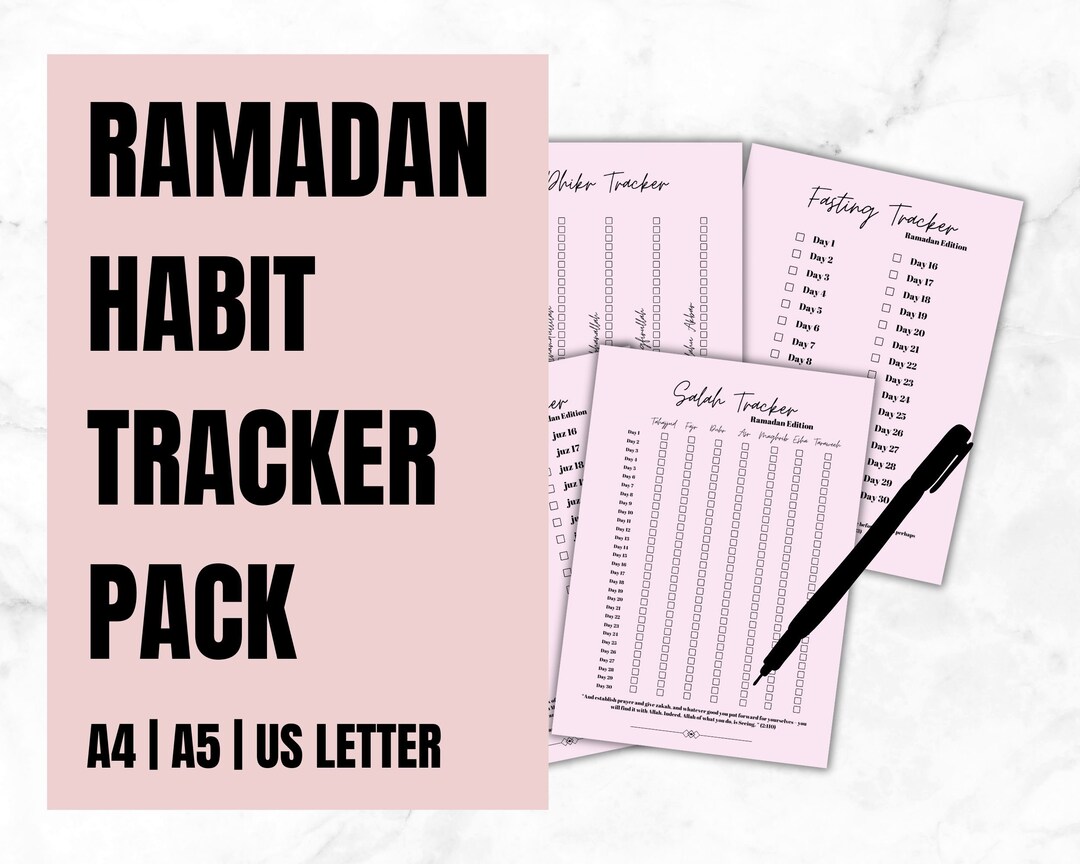 Ramadan Printable Habit Tracker Pack 2024 Salah Tracker Qur'an Tracker ...