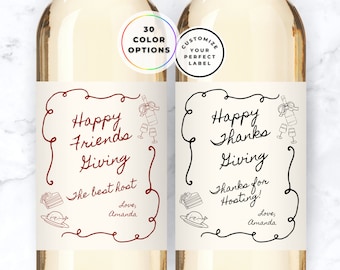 Custom Thanksgiving Wine Labels, Friendsgiving Wine Labels, Wine Bottle Labels, Custom Wine Labels, Personalized Wine Labels, Host Gift