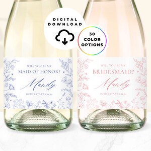 Benutzerdefinierte Champagner Etiketten, Digital Download Brautjungfer Vorschlag Champagner Etikett, Brautjungfer Vorschlag, Mini Champagner Flaschenetiketten, Geburtstag