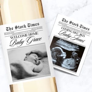 Newspaper Pregnancy Announcement, Pregnancy Announcement Wine Label, Baby Announcement Wine Label, Mini Wine bottle labels, Grandparent Gift