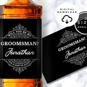 Download digitale Etichetta whisky proposta Groomsman, Etichetta whisky personalizzata, Etichetta shot whisky, Regalo Groomsman, Proposta testimone, Testimone