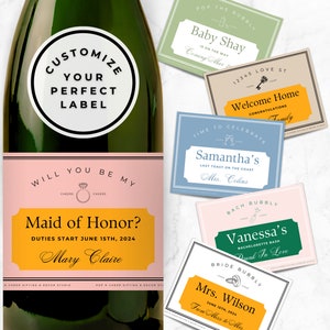 Custom Champagne Label, Champagne Bottle Labels, Mini Champagne Bottle Labels, Champagne Labels, Bridesmaid Champagne Label, Custom Gift