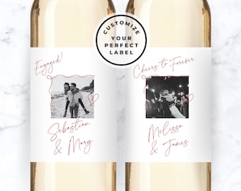 Custom Wine Labels, Custom Engagement Gift, Custom Photo Wine Label, Wine Labels, Wine Bottle Labels, Personalized Wine Label, Engaged Gift