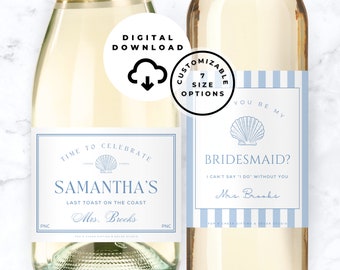 Digital Download Champagne Label, Last Toast on the Coast, Custom Champagne Label, Custom Wine Labels, Mini Champagne Bottle Labels