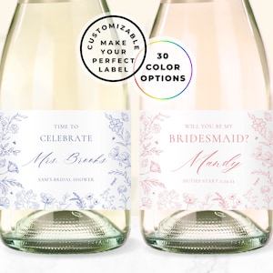 Custom Champagne Label, Bridesmaid Proposal Champagne Label, Floral Bridal Shower, Champagne Bottle Labels, Mini Champagne Bottle Labels