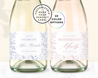 Benutzerdefiniertes Champagneretikett, Brautjungfer-Vorschlag-Champagneretikett, Blumenbrautparty, Champagnerflaschenetiketten, Mini-Champagnerflaschenetiketten