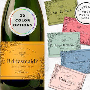 Etichetta personalizzata per champagne, etichetta per proposta di matrimonio da damigella d'onore, addio al nubilato floreale, etichette per bottiglie di champagne, mini etichette per bottiglie di champagne
