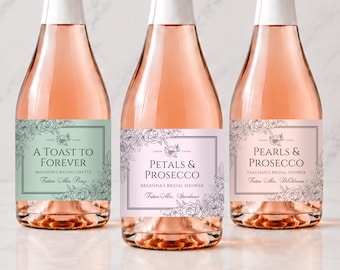 Petals and Prosecco Bridal Shower Label, Personalized Floral Prosecco Bottle Label, Mini Prosecco Party Favors, Personalized Label