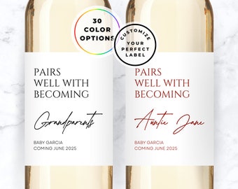 Custom Wine Labels, Pregnancy Announcement Wine Label, Baby Announcement Wine Label, Grandma Gift, Pairs Well With Becoming Grandparents