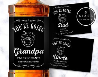 Custom Whiskey Label, Pregnancy Announcement, Dad Pregnancy Announcement, Grandfather Pregnancy Announcement, Uncle Pregnancy Announcement