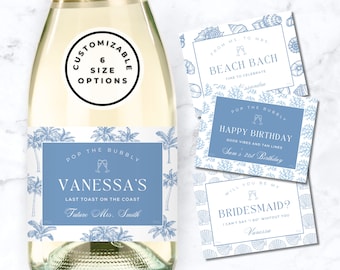 Last Toast on the Coast, Bachelorette Party, Custom Champagne Label, Custom Wine Label, Bridesmaid Proposal Champagne Label, Beach Bach