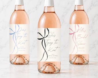 She’s Tying the Knot Bridal Shower Champagne Label, Coquette Bow Bridal Shower Favor, Personalized Wine Bottle Label