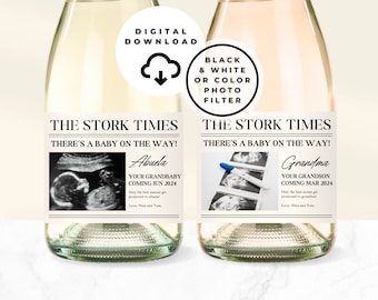 Digital Download Newspaper Pregnancy Announcement, Pregnancy Announcement Champagne Label, Baby Announcement Champagne, Mini Champagne label