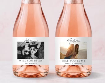 Bridesmaid Proposal Wine Label with Photo, Personalized Champagne Bottle Label, Maid of Honor Proposal Gift, Custom Photo Wine Label